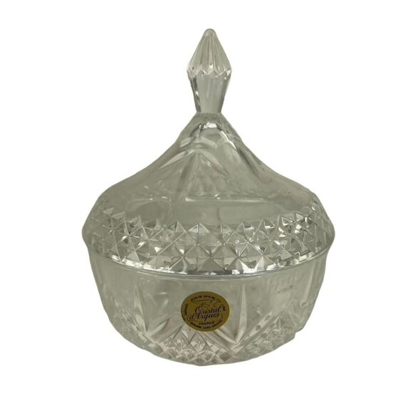 Cristal D Arques France 24 Percent Lead Crystal Candy Trinket Dish w Lid - Picture 1 of 4